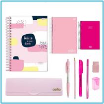 Kit Papelaria Tons Rosa Cor Rosa Escolar Neon Pastel