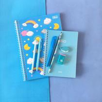 Kit Papelaria Universitario Tons Azul Neon Pastel 2.0 Fofo