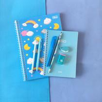 Kit Papelaria Universitario Tons de Azul Neon Pastel Kit Papelaria Universitario Tons de Azul Neon Pastel