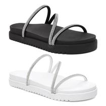Kit Papete Feminina 2 Pares Confortável Macia Moderna Tiras em Strass Dia a Dia