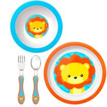 Kit Papinha 2 Pratinhos Garfo e Colher Inox Leãozinho Buba