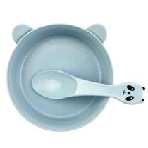 Kit Papinha Infantil Bebês Plástico Prato + Colher Panda