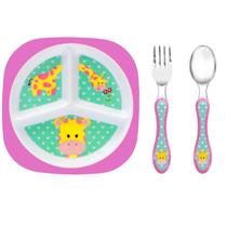 Kit Papinha Infantil com Prato Garfo e Colher de Girafa Buba Baby