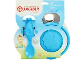 Kit Papinha Jaguar Aviãozinho com Alça Anatômica e Colher de Aviãozinho Papinha Fácil para Bebês Azul