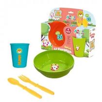 Kit papinha refeicao infantil basic 4 peças tigela caneca colher e garfo