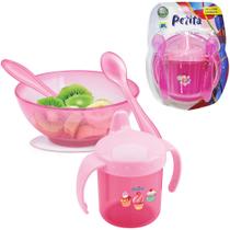 Kit papinha tigela com ventosa + copo baby e 2 colheres estampas sortidas color rosa