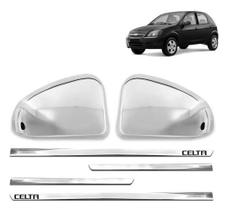 Kit Par Aplique Retrovisor Aplique Friso Lateral Slim Personalizado Celta 2000 2001 2002 2003 2004 2005 2006 Cromado