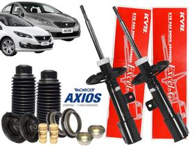 Kit Par de Amortecedores Dianteiros KAYABA+ Kit de Batentes e Coxins AXIOS Peugeot 308 408 12 a 19