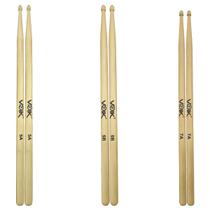 Kit Par de Baquetas Ponta de Madeira Maple Voik 7a + 5a + 7b