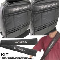 Kit par de capa protetora de cinto de segurança mais par de bolsa de banco com bolsos para toda linha honda