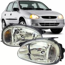 Kit Par de Farol Dianterio Chevrolet Corsa Sedan Wind Pickup 2000 2002 2004 2006 2008 2010 Lente em Vidro Liso Kit Par de Farol Dianterio Chevrolet Corsa Sedan Wind Pickup 2000 2002 2004 2006 2008 2010 Lente em Vidro Liso