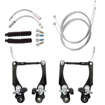 Kit Par De Freio V-Brake Nylon Dianteiro Traseiro Cor Preta C Cabos De Aço Tipo Logan Kit Par De Freio V-Brake Nylon Dianteiro Traseiro Cor Preta C Cabos De Aço Tipo Logan