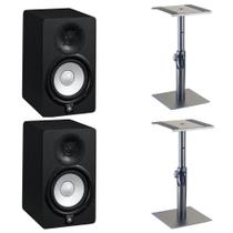 Kit Par De Monitor Yamaha Hs5 Preto + Suporte Mesa