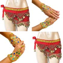 Kit Par de Pulseiras e Cinto de Moedas Lenço de Quadril Dança Do Ventre/Cigana/Indiana