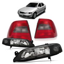 Kit Par Farol Dianteiro Máscara Negra Liso Acrílico Par Lanterna Traseira Estriado Acrílico Vectra 2000 2001 2002 2003 2004 2005