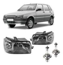 Kit par farol dianteiro uno 2004 a 2013 preto direito esquerdo + par lâmpada h4