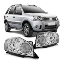 Kit Par Farol Ecosport Foco Simples Máscara Cromada Cromado 2008 2009 2010 2011 2012