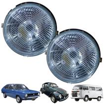 Kit par farol kombi fusca passat lente vidro carcaça ferro