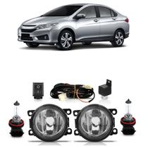 Kit Par Farol Milha Auxiliar Par Lâmpada Halógena City 2015 2016 2017 2018 2019 Completo Lente Lisa Vidro