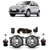 Kit Par Farol Milha Auxiliar Par Lâmpada Halógena Fiesta 2010 2011 2012 2013 2014 2015 2016 2017 2018 2019 Completo Lente Lisa Vidro