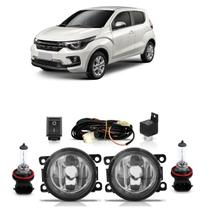 Kit Par Farol Milha Auxiliar Par Lâmpada Halógena Mobi 2016 2017 2018 2019 2020 Completo Lente Lisa Vidro