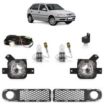 Kit Par Farol Milha Auxiliar Par Lâmpada Halógena Par Moldura Grade Milha Gol Parati Saveiro G3 1999 2000 2001 2002 Fase I Botão Universal