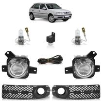 Kit Par Farol Milha Auxiliar Par Lâmpada Halógena Par Moldura Grade Milha Gol Parati Saveiro G3 2003 2004 2005 Fase II Botão Universal