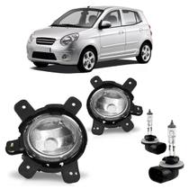 Kit Par Farol Milha Auxiliar Par Lâmpada Halógena Picanto 2009 2010 2011 Lente Lisa Acrílico