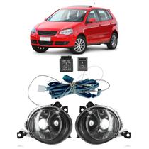 Kit Par Farol Milha Auxiliar Polo 2012 2013 2014 2015 Completo Botão Universal Lente Lisa Vidro