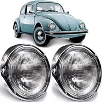 Kit par farol + par soquete fusca fuscão 73 a 75 bizorrão 1300l 1500 1600 carcaça em aço aro em aço lente de vidro Kit par farol + par soquete fusca fuscão 73 a 75 bizorrão 1300l 1500 1600 carcaça em aço aro em aço lente de vidro
