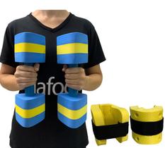 Kit Par Halteres Hidroginástica 2 -3kg + Par de Caneleira 2-3kg Dafoca Sports Azul/Amarelo Kit Par Halteres Hidroginástica 2 -3kg + Par de Caneleira 2-3kg Dafoca Sports Azul/Amarelo