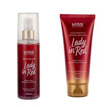 Kit par perfeito para seu corpo loção corporal e body splash lady in red kiss new york