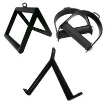 Kit Par Puxador Estribo Com Giro + Puxador Triângulo + Puxador V Para Academia Musculação Fitness