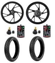 Kit par roda pé de galinha shiver titan 160 16-24 + 2 pneu vipal (d+t) st600 + 2 bicos + 2 vacinas