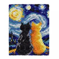 Kit para Alfombra de Gancho Latch GLAECYY Gato Nocturno Estrellado 52x38 cm