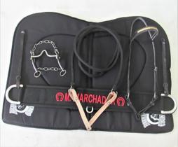 Kit Para Arreamento Preto Completo De Montaria Profissional Com Freio Aço Inox + Manta + Peitoral