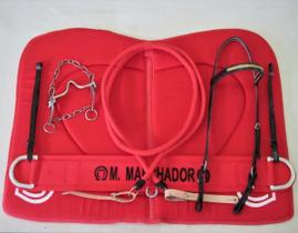 Kit Para Arreamento Vermelho Completo De Montaria Profissional Com Freio Aço Inox + Manta + Peitoral Kit Para Arreamento Vermelho Completo De Montaria Profissional Com Freio Aço Inox + Manta + Peitoral