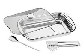 Kit para Assar e Servir Tramontina Cosmos em Aço Inox com Tampa de Vidro 3 Peças