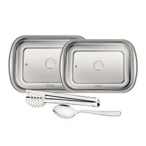Kit para assar e servir tramontina cosmos em aço inox com tampa de vidro 4 peças