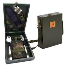Kit Para Aventureiros Faca, Cantis, Colher e Lanterna em Prática Maleta Transportável LKCD28