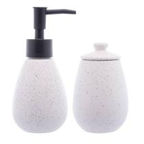 Kit para Banheiro 2 Peças Granilite Branco Wolff de Cerâmica Porta Sabonete Líquido Pote Organizador Kit para Banheiro 2 Peças Granilite Branco Wolff de Cerâmica Porta Sabonete Líquido Pote Organizador