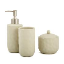 Kit Para Banheiro 3 Peças Porta Sabonete Escovas e Pote em Cimento Orgânico Cinza Mart