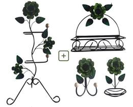 Kit Para Banheiro 4 Peças Em Ferro Com Rosas