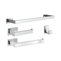 Kit Para Banheiro 4 Peças Inox Cromado Autocolante Quadrado Grande Autoadesivo Kit Para Banheiro 4 Peças Inox Cromado Autocolante Quadrado Grande Autoadesivo