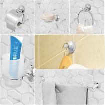 Kit para Banheiro 6 peças Inox Cromado Saboneteira Porta Toalha Papel Higiênico Escova