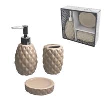 Kit Para Banheiro Bancada 3 Peças Cerâmica Nude Bico de Abacaxi