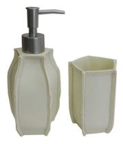 Kit para Banheiro Btc Decor Em Resina Off White Com Detalhes de Pesponto