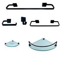 Kit Para Banheiro Cansas Luxo Preto Vidro Modelado Incolor Kit Para Banheiro Cansas Luxo Preto Vidro Modelado Incolor