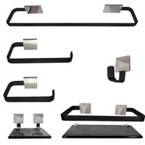 Kit Para Banheiro Classe Tulip LX Preto com Prata 6 Peças