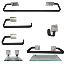 Kit Para Banheiro Classe Tulip LX Preto com Prata 6 Peças